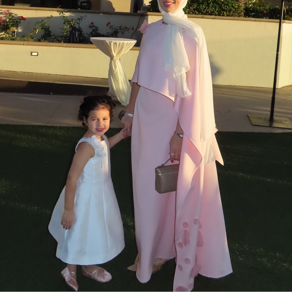 Two-piece caftan cape style blush pink dress